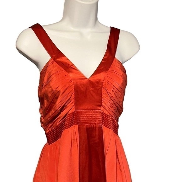 JACOB Silk Mini Dress Coral Plunge Fit Flare Medium Y2K Wedding Guest Party - Picture 4 of 11